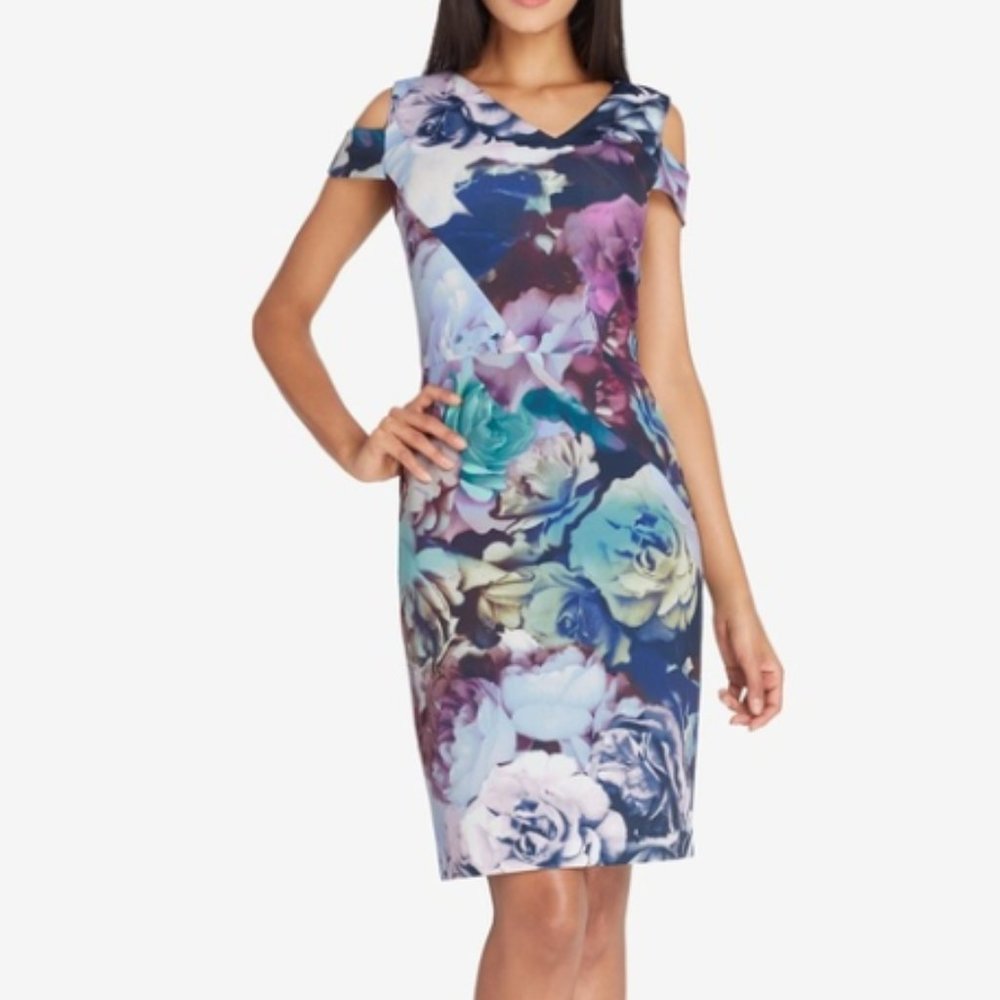 Tahari Cold Shoulder Sheath Dress Floral Sz 2